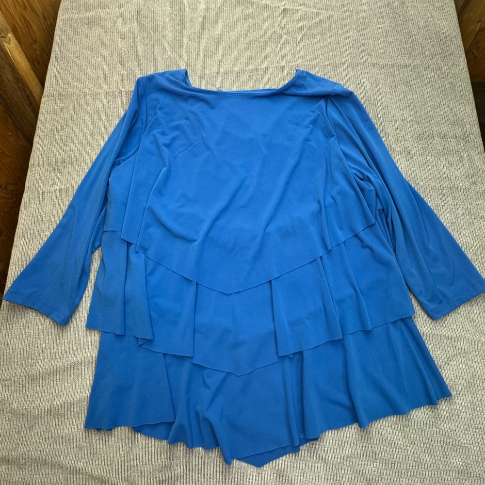 Susan Graver Blue Tiered 3/4 Sleeve Blouse